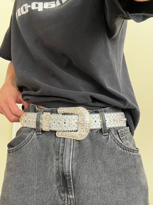 Vintage Y2K Metallic Belt - Fits 28-38